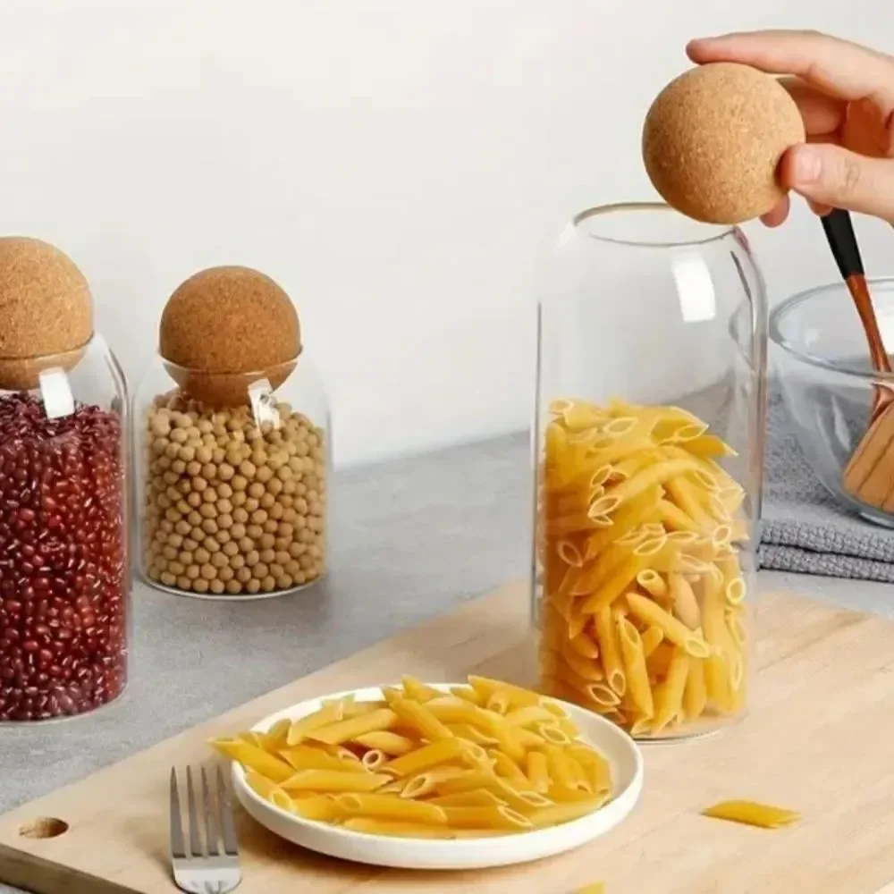 Clear Glass Canisters with Cork Ball Lids - Set of 3